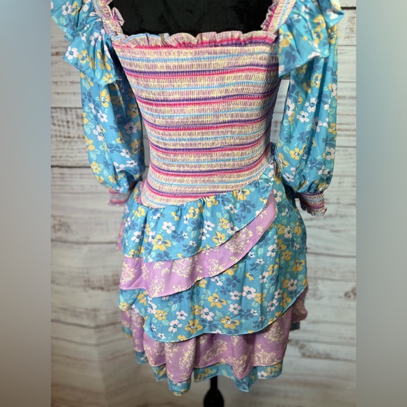 NWT Yvonne & Love Floral Blue and Purple Mini Dress - Picture 6 of 7